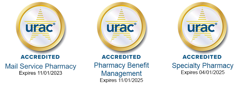 URAC accreditation seals for Mail service pharmacy, Pharmacy benefits management and Specialty pharmacy