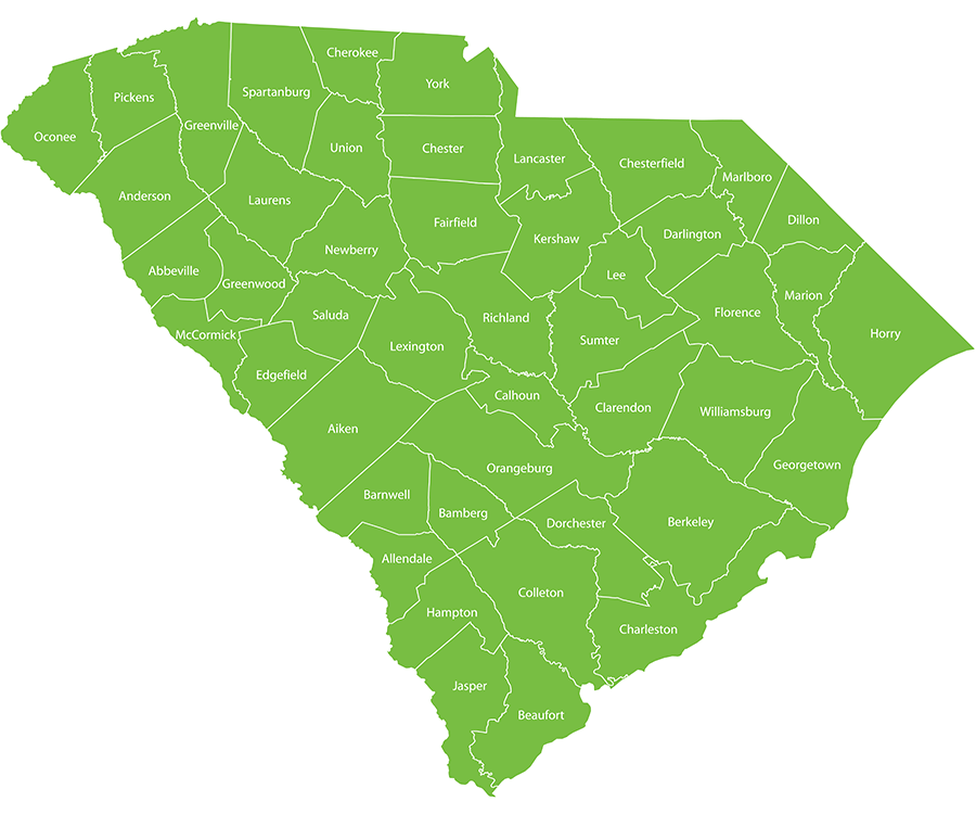 Mapa con regiones de Medicaid en South Carolina para proveedores