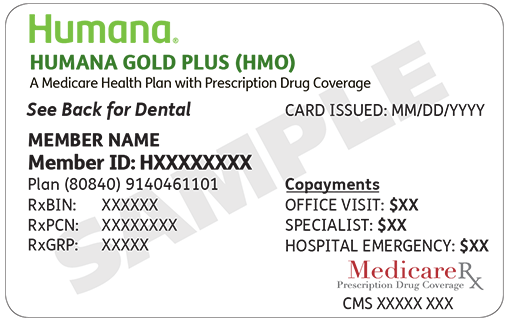 Front view of Humana HMO card